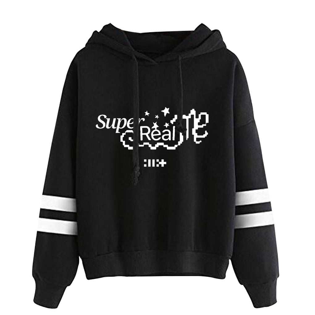 ILLIT merch Super Real Me hooded drawstring pocketless sweatshirt men ...