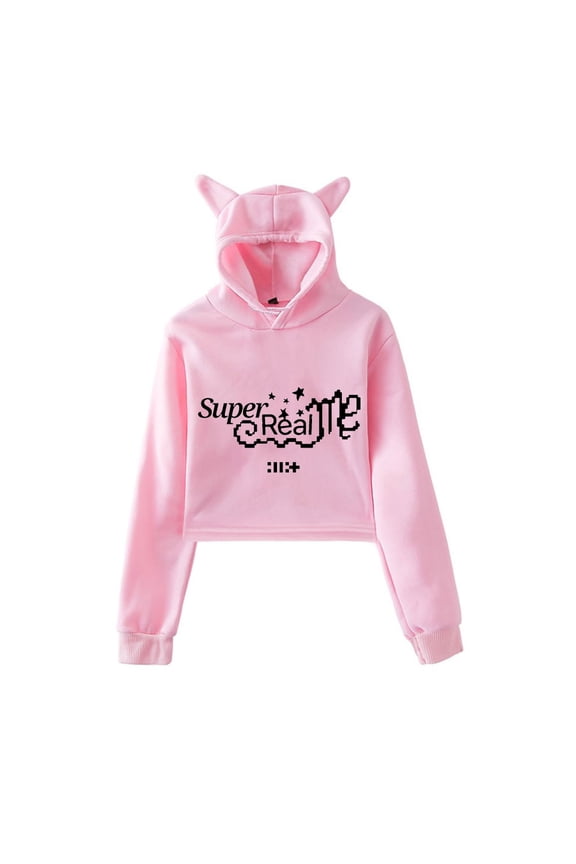 ILLIT merch Super Real Me hoodie kawaii cat ear drawstring sweatshirt men/women kpop pullovers
