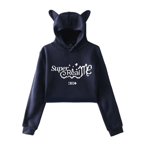 ILLIT merch  Super Real Me hoodie  kawaii cat ear drawstring  sweatshirt  men/women kpop pullovers