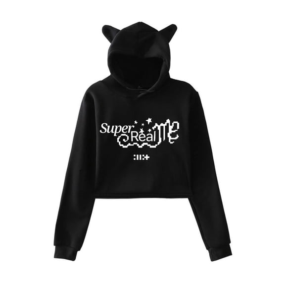 ILLIT merch Super Real Me hoodie kawaii cat ear drawstring sweatshirt men/women kpop pullovers