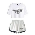 thumbnail image 1 of ILLIT merch  Super Real Me  tshirt sets for women midriff-baring fitted crop sets gym sets streetwear short pants, 1 of 9