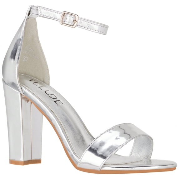 Women Chunky Heeled Ankle Strap Sandals Elegant Single Band Buckle Decor Sandals High Heel Sandals Open Toe Ankle Strap Sandals Heels