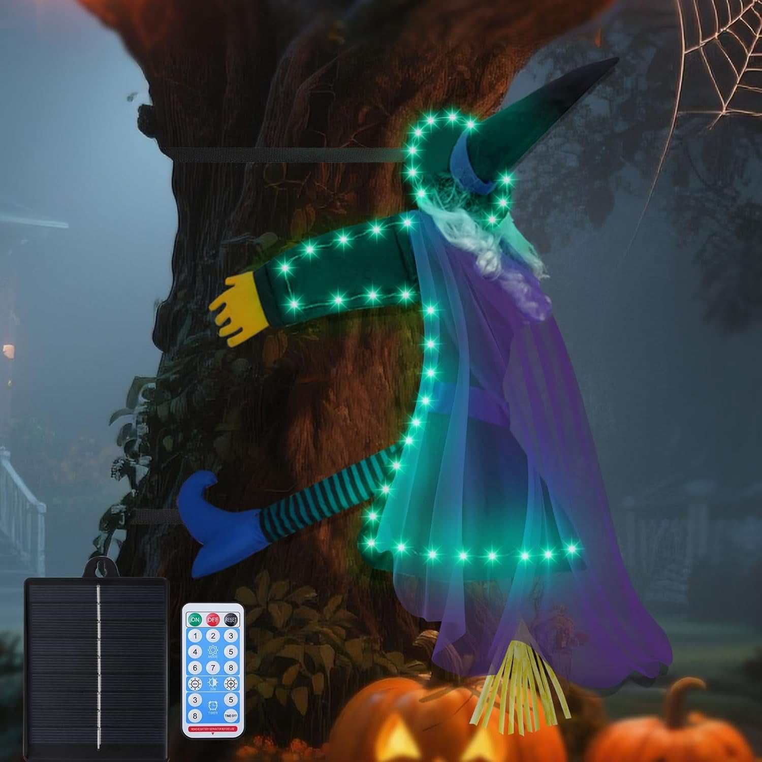 ILLUMINEW Solar Witch Halloween Decorations, Large Crashing Witch into