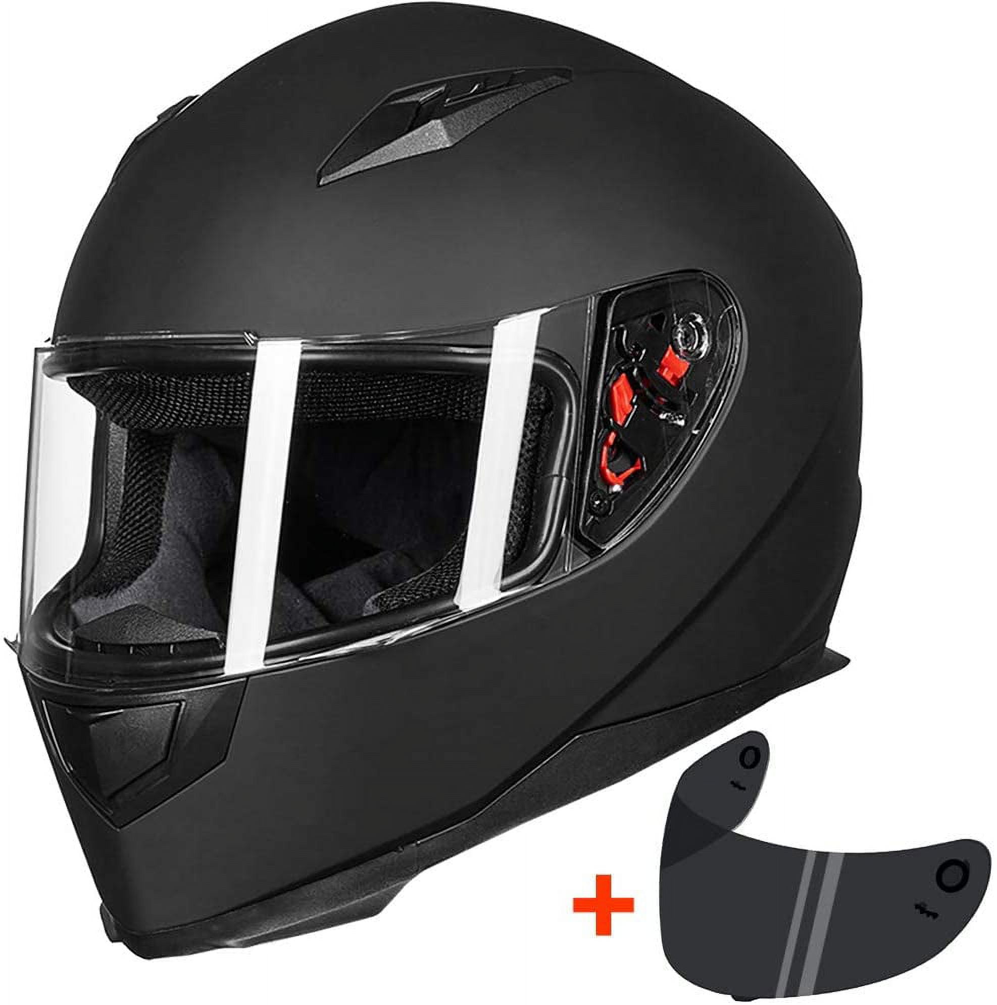 ILM Full Face Motorcycle Street Bike Helmet w/ Removable Winter Neck Scarf + 2 Visors DOT (L, Matte Black)
