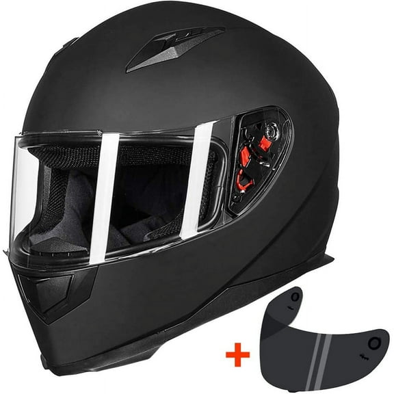 ILM Full Face Motorcycle Street Bike Helmet w/ Removable Winter Neck Scarf + 2 Visors DOT (L, Matte Black)