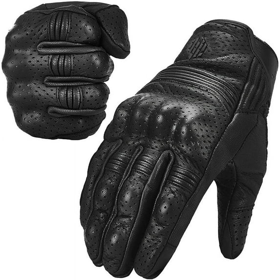 ILM Goatskin Leather Motorcycle Motorbike Powersports Racing Gloves Touchscreen for Men and Women Black (XL, Black Perforated)