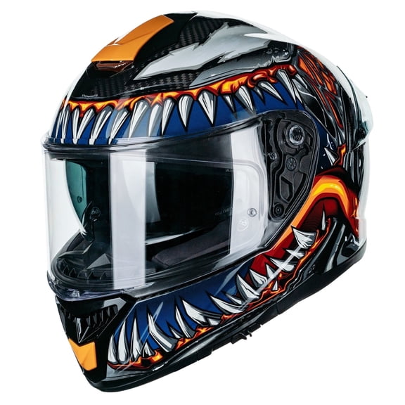 ILM Motorcycle Full Face Helmet 861C - Lightweight, Carbon Fiber, Dual Visor - DOT Certified (The Night Orange, M)