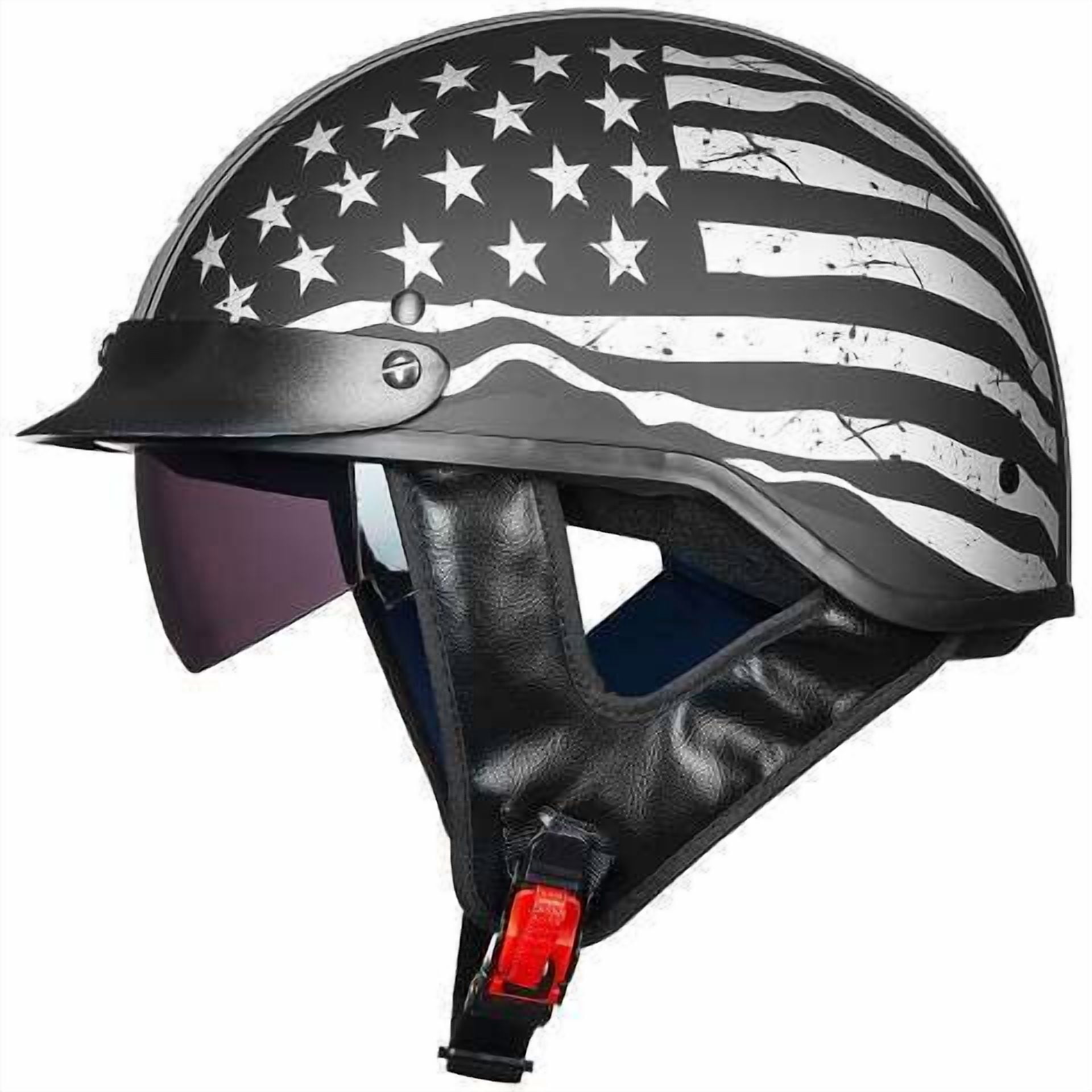 ILM 205V Adult Half Helmet ABS DOT Approved, Large, with Helmet Bag with Patriotic Flag design