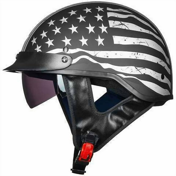 ILM 205V Adult Half Helmet ABS DOT Approved, Large, with Helmet Bag with Patriotic Flag design
