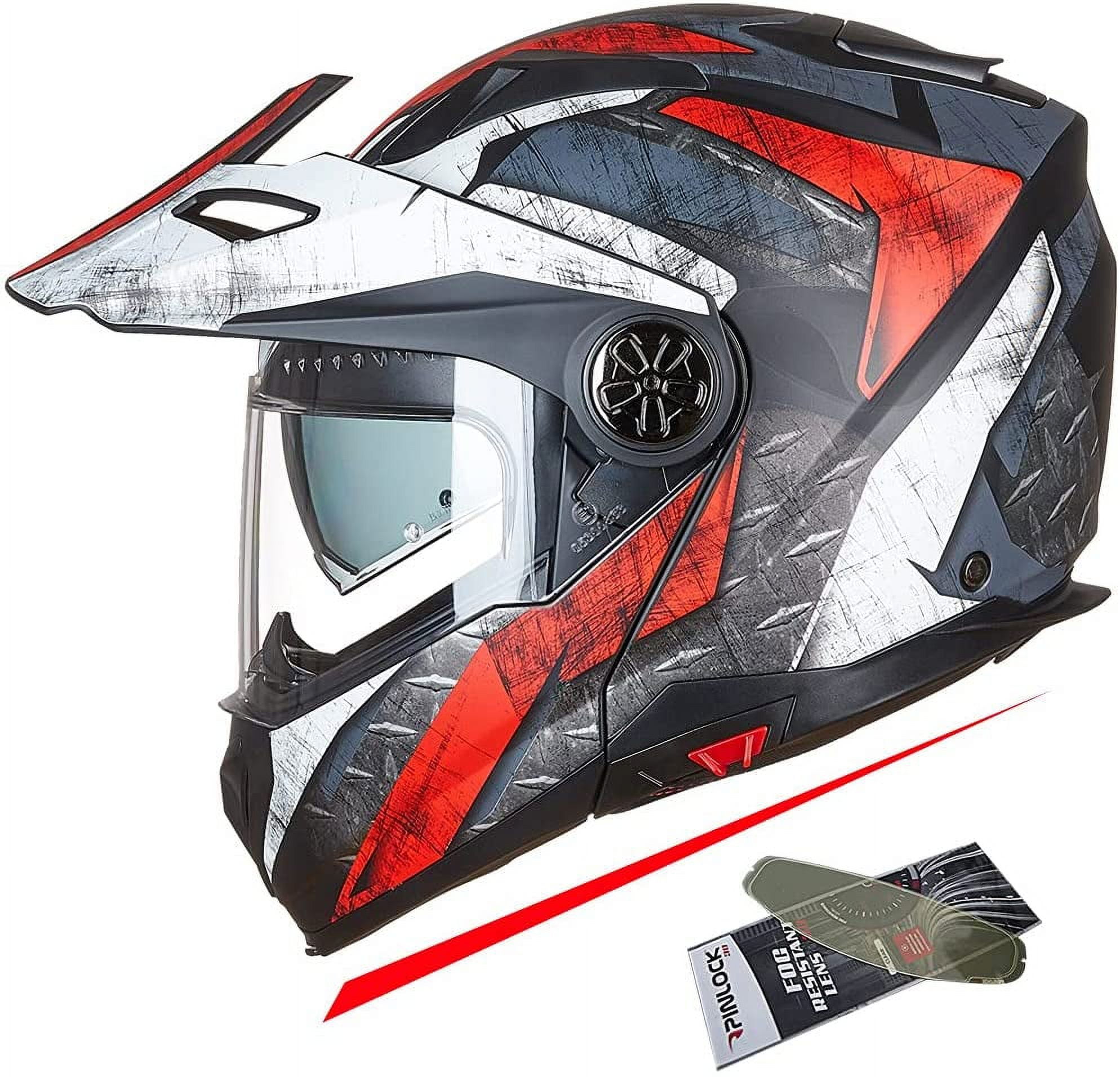 ILM Offroad ATV Helmet Full Face Modular Motorcycle Dirtbike Helmet Anti Fog Pinlock Visor for Men Women DOT Red White XXL