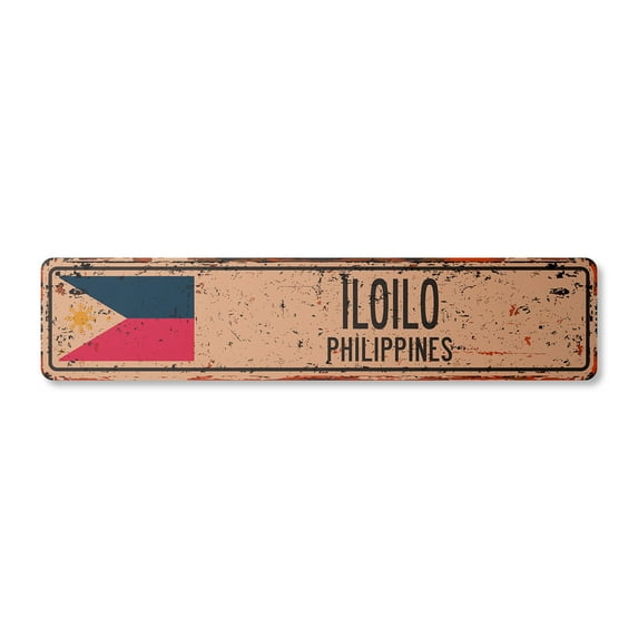 ILOILO PHILIPPINES Vintage Plastic Street Sign Filipino flag city country road wall gift | Indoor/Outdoor | 18" Wide