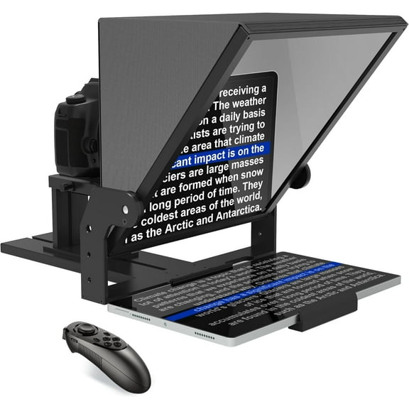 16” Wide-Angle Teleprompter | HD Glass | Adjustable Height | Works with Phones, Tablets & Cameras | Includes Remote & App