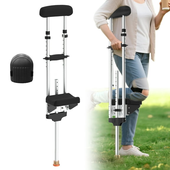 ILOKNZI Pain Free Knee Crutch with Safety Kneepads, Ergonomic Knee Crutches with Support Platform for Enhanced Stability and Comfort, Smart Peg Leg Crutch for Single Leg Injuries