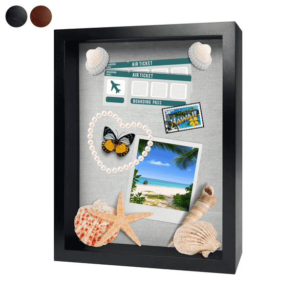 ILOT 11"x14" Solid Wood Black Display Shadow Box Frame - Solid Wood Memory Box for Keepsakes (Picture box, military, wedding, graduation, and flower shadow box)
