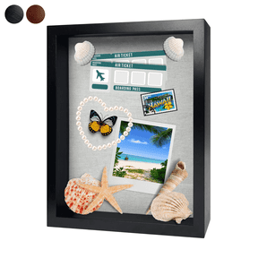ILOT 11"x14" Solid Wood Black Display Shadow Box Frame - Solid Wood Memory Box for Keepsakes (Picture box, military, wedding, graduation, and flower shadow box)