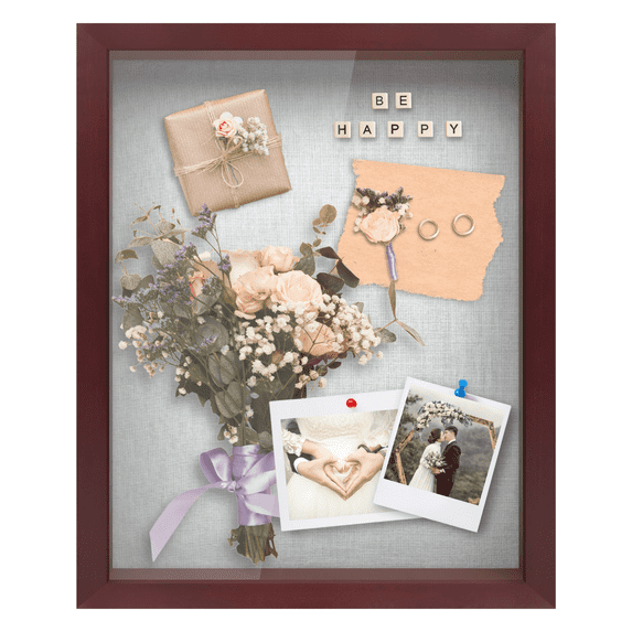 ILOT 12"x16" Solid Wood Mahogany Display Shadow Box Frame - Solid Wood Memory Box for Keepsakes (Picture Box, Military, Wedding, Graduation, and Flower Shadow Box)