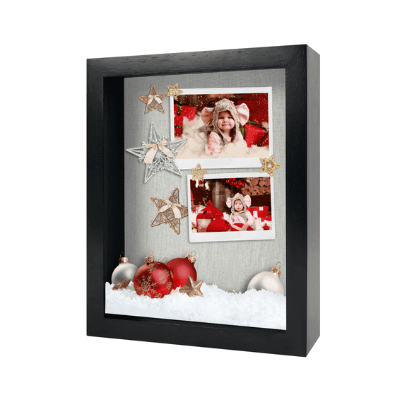 ILOT 8"x10" Solid Wood Black Display Shadow Box Frame - Memory Box for Keepsakes (Picture box, military, wedding, graduation, and flower shadow box)