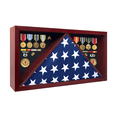 thumbnail image 1 of ILOT Large Military Shadow Box - Solid Wood Flag Case for 5' x 9.5' American Veteran Burial Flag, Velvet Like Felt Lining for Medals, and Polished Plexiglass (Mahogany), 1 of 7