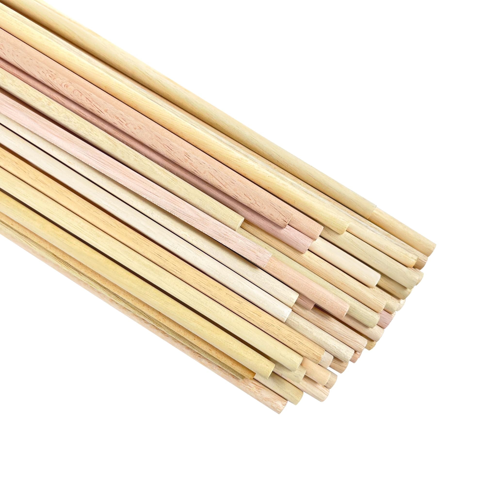 ILOT Wooden Dowel Rods 5/16 x 24 Inch Round Unfinished Hardwood Craft Sticks for DIY Lollipops Cake Support, 50 Pieces