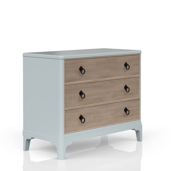 ILRITYLK Ocean Finish 3 Drawer Hall Chest with Cane Fronts and Cedar Lined Bottom Drawer, Custom Hardware Storage Cabinet for Hallway