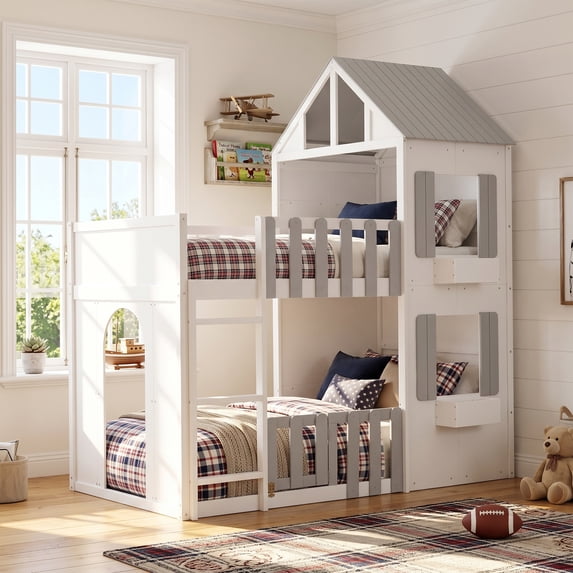 ILRITYLK Twin over Twin House Bunk Bed with Storage Shelf, Space-Saving ...