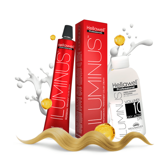 ILUMINUS Hair Dye professional permanent cream color + Developer, with Niacinamide and Milk Protein. 3.54oz  (9.3  Extra Light Golden Blonde)