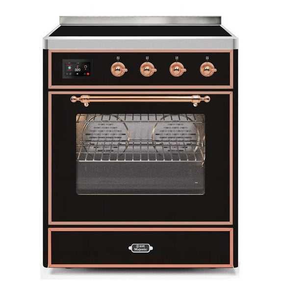 ILVE Majestic II 30" Electric Glass Door Metal Range in Glossy Black/Copper