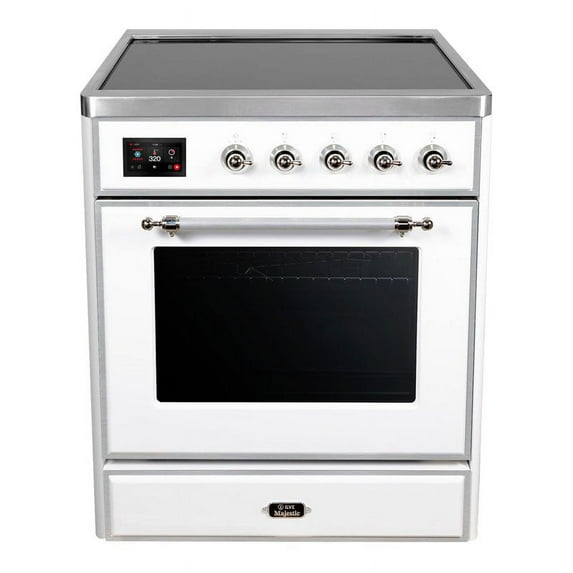 ILVE Majestic II 30" Electric Glass Door Modern Metal Range in White/Chrome