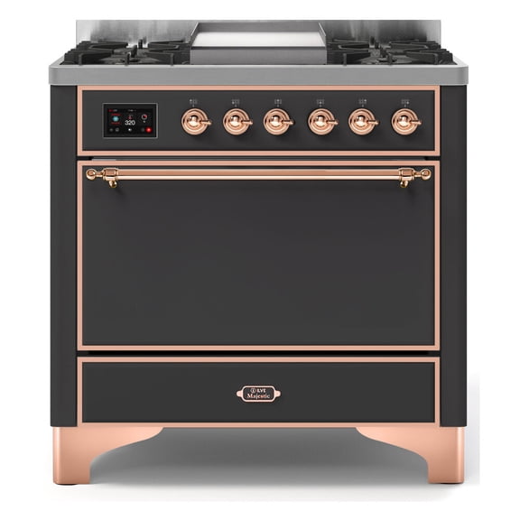 ILVE Majestic II 36 Inch Dual Fuel Natural Gas Gas Freestanding Range in Matte Graphite with Copper Trim - UM09FDQNS3MGP