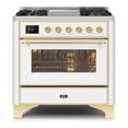 thumbnail image 1 of ILVE Majestic II 36" NG Glass Door/Griddle Modern Metal Range in White/Brass, 1 of 3