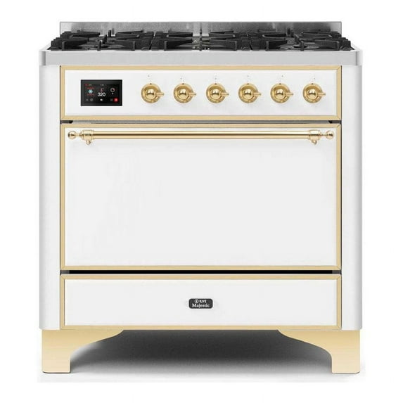 ILVE Majestic II 36" NG Solid Door Stainless Steel Metal Range in White/Brass