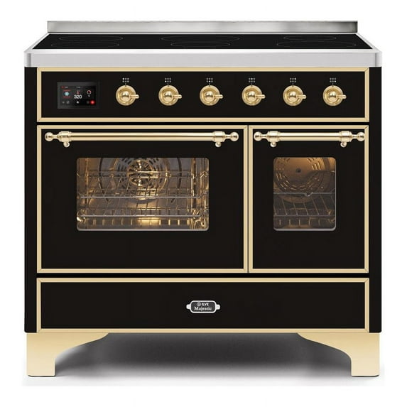 ILVE Majestic II 40" Electric Glass Door Metal Range in Glossy Black/Brass