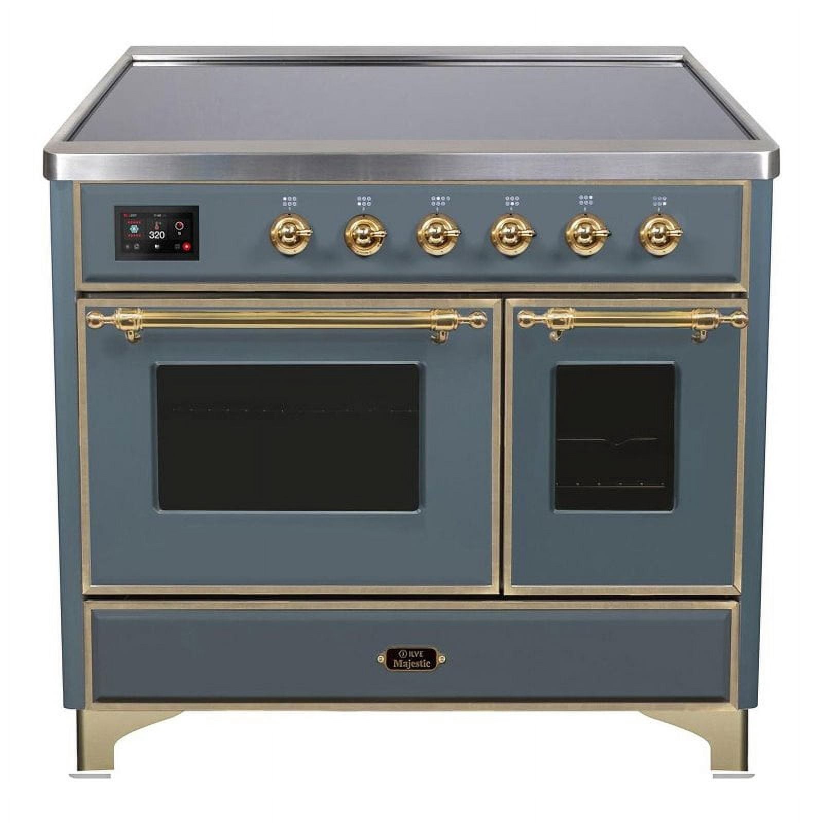 ILVE Majestic II 40" Electric Glass Door Modern Metal Range in Blue Gray/Brass