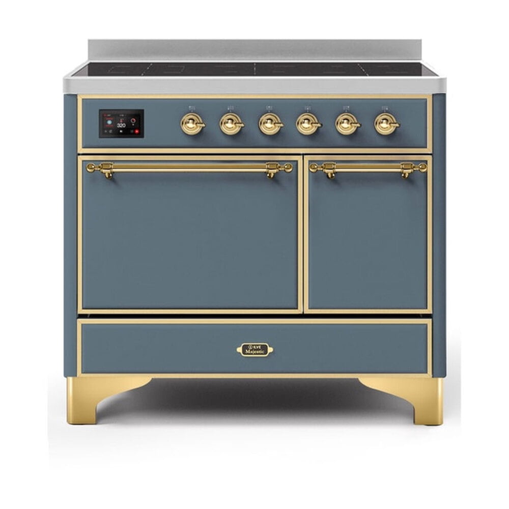 ILVE Majestic II 40 Inch Electric Freestanding Range in Blue Grey with Brass Trim - UMDI10QNS3BGG