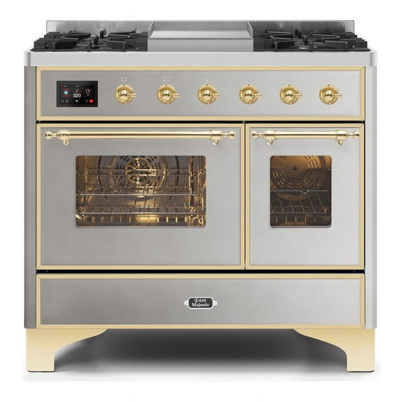 ILVE Majestic II 40" NG Glass Door/Griddle Stainless Steel Metal Range in Brass