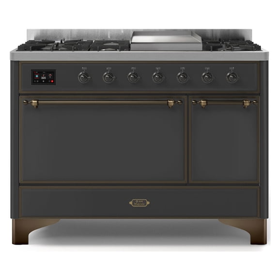 ILVE Majestic II 48 Inch Dual Fuel Natural Gas Gas Freestanding Range in Matte Graphite with Bronze Trim - UM12FDQNS3MGB