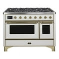thumbnail image 1 of ILVE Majestic II 48" LP Glass Door/Griddle Modern Metal Range in White/Brass, 1 of 3