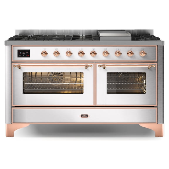 ILVE Majestic II 60 Inch Dual Fuel Liquid Propane Freestanding Range in Stainless Steel with Copper Trim - UM15FDNS3SSPLP