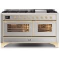 thumbnail image 1 of ILVE Majestic II 60" NG Glass Door/Griddle Stainless Steel Metal Range in Brass, 1 of 4