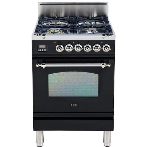 ILVE Nostalgie 24" NG Metal Single Oven Gas Range in Glossy Black/Chrome