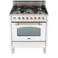 thumbnail image 1 of ILVE Nostalgie 30" NG Stainless Steel Metal Single Oven Gas Range in White/Brass, 1 of 7