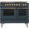 thumbnail image 1 of ILVE Nostalgie 40" LP Metal Double Oven Dual Fuel Range in Blue Gray/Brass, 1 of 2