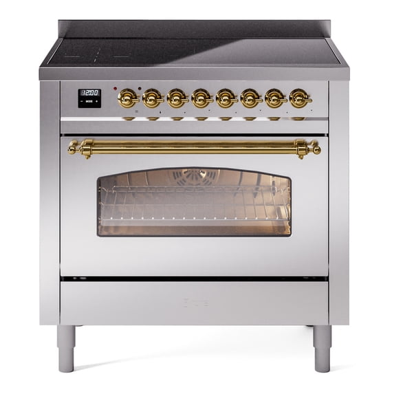 ILVE Nostalgie II 36 Inch Electric Freestanding Range in Stainless Steel with Brass Trim - UPI366NMPSSG