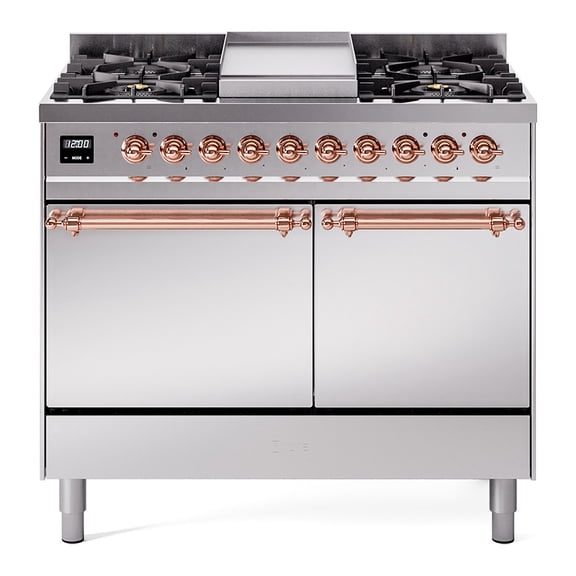 ILVE Nostalgie II 40 Inch Dual Fuel Liquid Propane Freestanding Range in Stainless Steel with Copper Trim - UPD40FQNMPSSPLP
