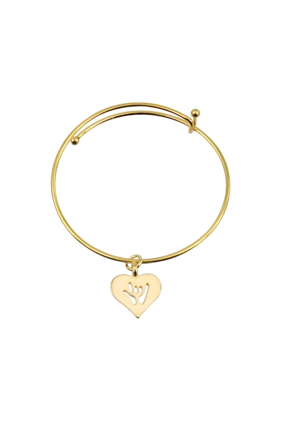 ILY Heart Charm Bangle- Gold