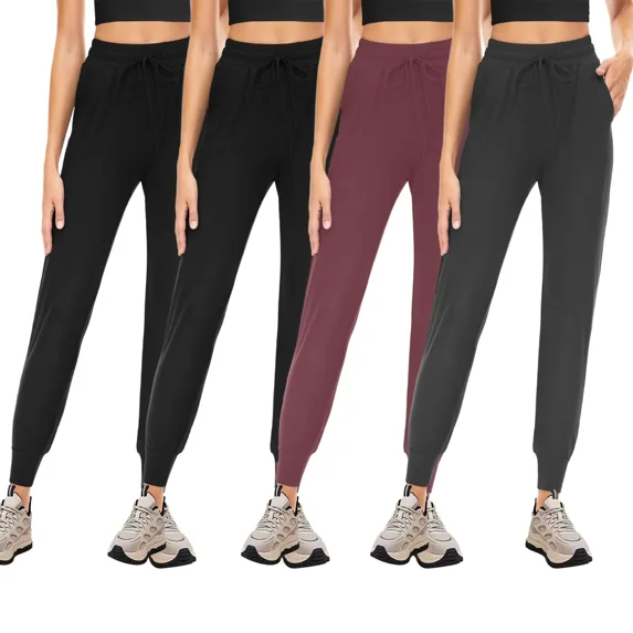 ILYSS 4 Pack Joggers for Women with Pockets - Womens Sweatpants Lightweight Yoga Lounge Pants for Athletic Workout Gym Running