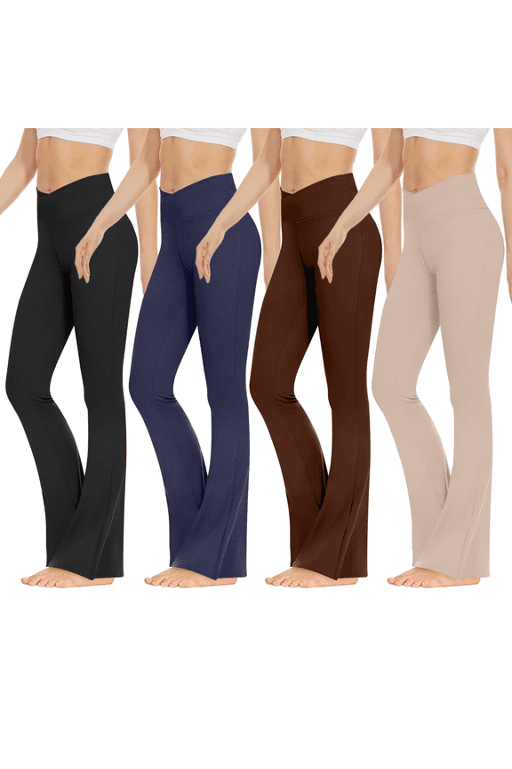 4-pack Flare Yoga Pants for Women, Crossover Soft Bootcut Leggings
