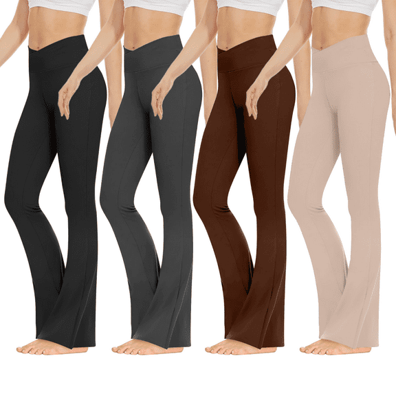 ILYSS 4-pack Flare Yoga Pants for Women, Crossover Soft Bootcut Leggings