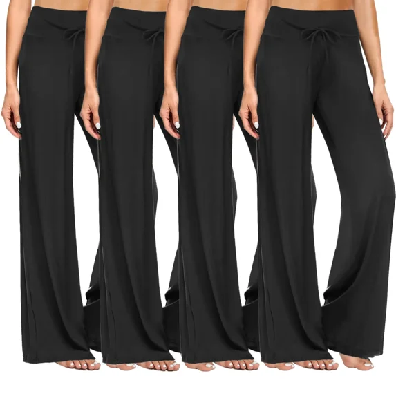 ILYSS 4-pack Soft Pajama Pants for Women, Wide Leg Comfy Casual Lounge Yoga Capri Pants