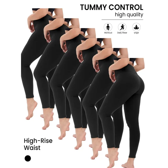 ILYSS 6-pack High Waisted Leggings for Women - No See Through Tummy Control Cycling Workout Yoga Pants